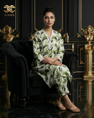 Two piece set- cotton-green leaf
