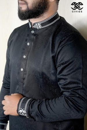 Premium Black Jacquard Punjabi