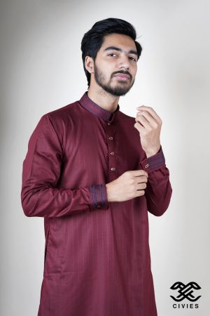 Premium Maroon Jacquard Punjabi