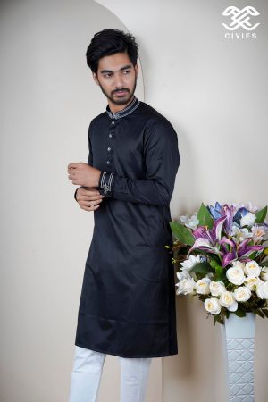 Premium Black Stripe Jacquard Punjabi