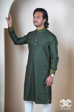 Premium Bottle Green Jacquard Punjabi