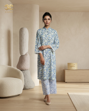 Two piece set- cotton- blue green floral