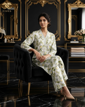 Two Piece Set Cotton Olive Bloom